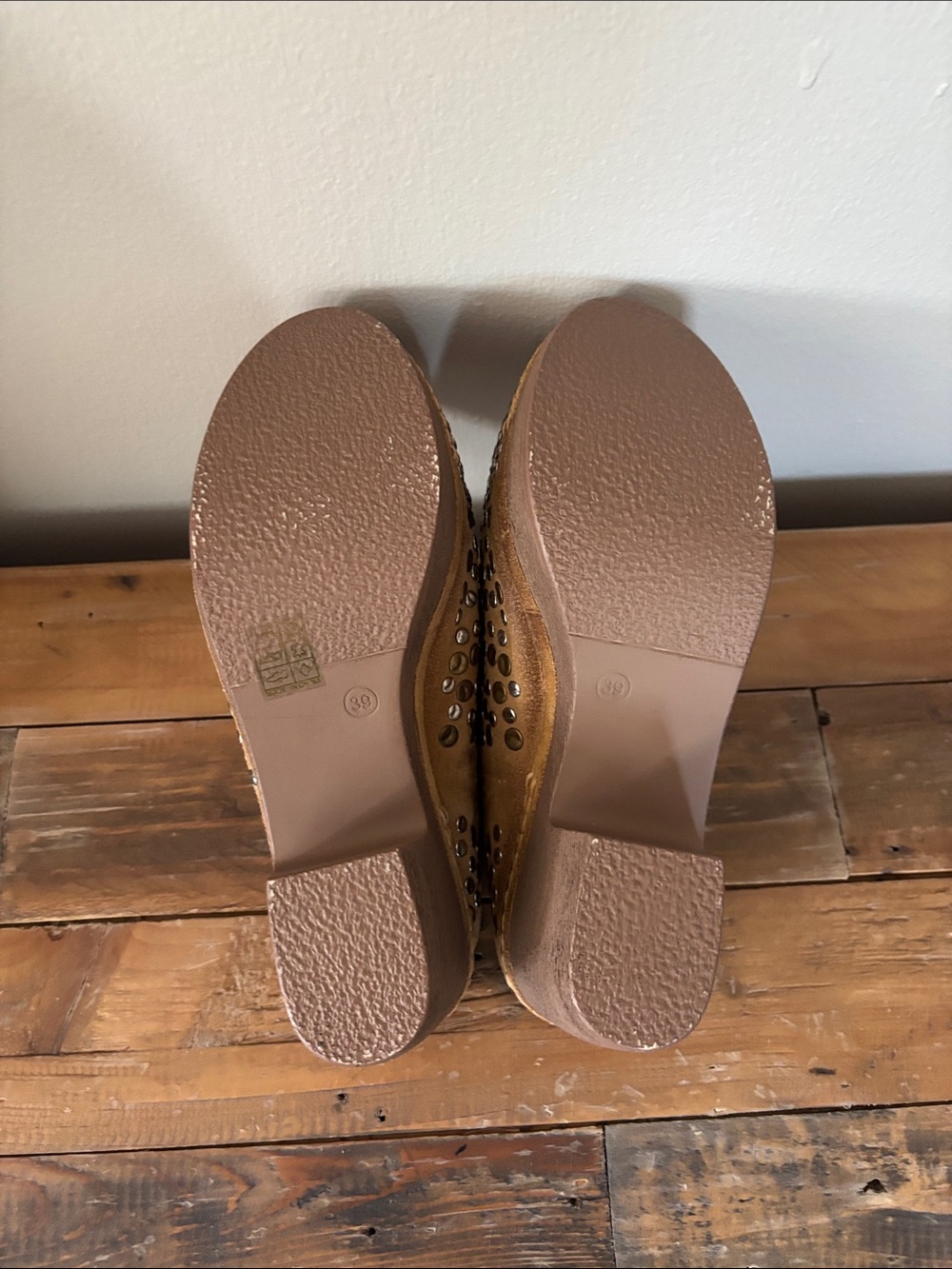 Antelope Tan Suede Studded Clog Mules - Picture 3 of 5